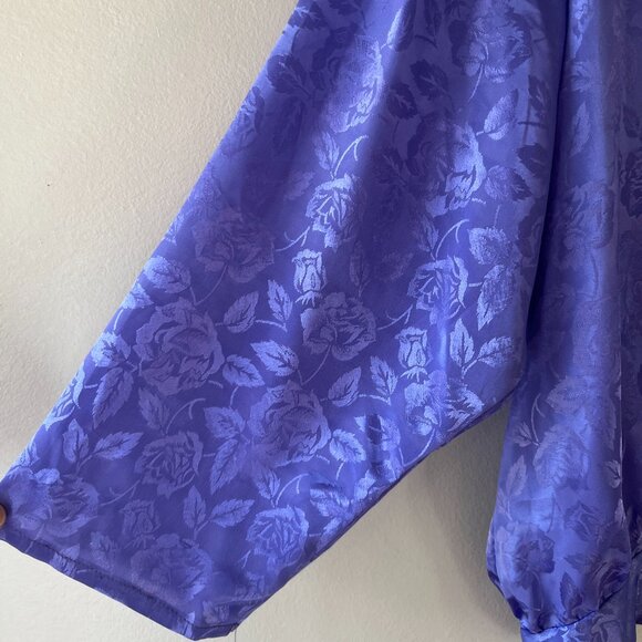 Topics Sz‎ Large Pullover Purple Metallic Floral Blouse Knit Tie Banded Hem - Picture 5 of 7